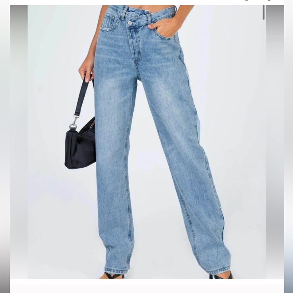 Princess Polly asymmetrical Light Blue Denim Jeans